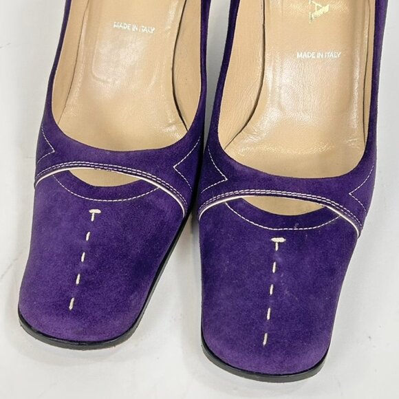 Prada Vintage Y2K Square Toe Suede Pumps Heels Size 39 in Purple - Picture 5 of 10